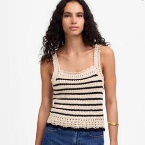 Madewell Crochet-stitch Cotton Sweater Tank in Natural Black Stripe Size XL
